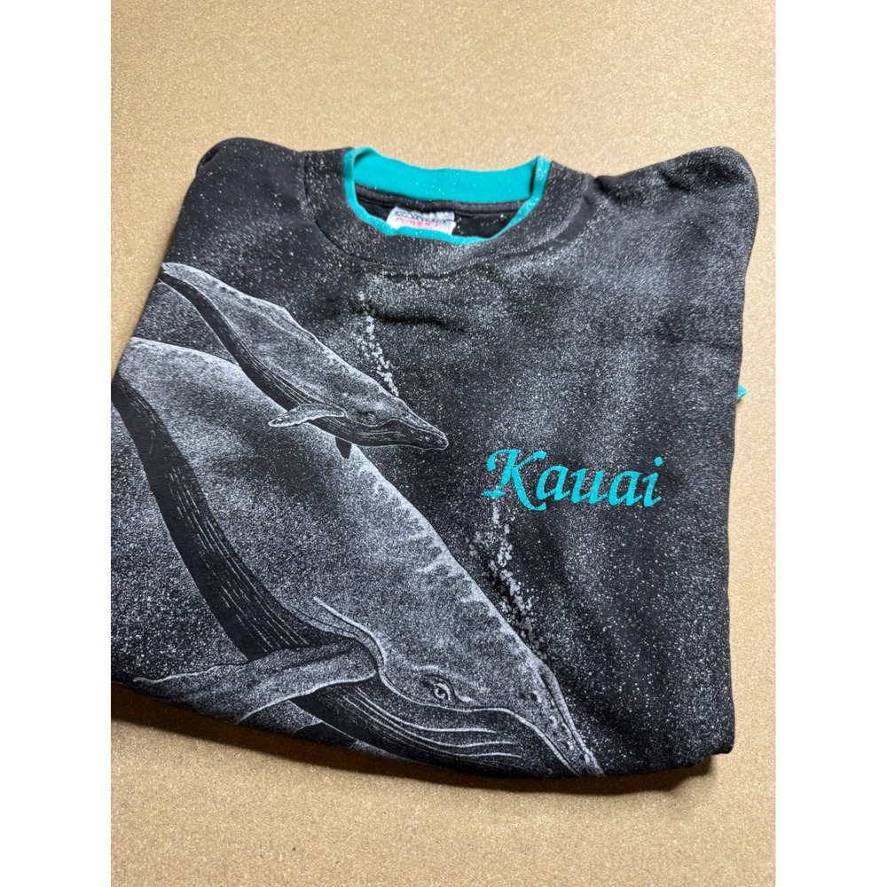 Vintage 1991 San Segal Kauai Whale T-Shirt Oneita Power-T Made in USA Black M